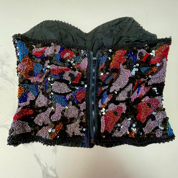 ❌SOLD❌ Oleg Cassini Vintage Beaded Sequin Strapless Bustier 100% silk top - Picture 4 of 7